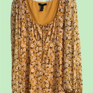 Forever 21 Floral Mustard Blouse